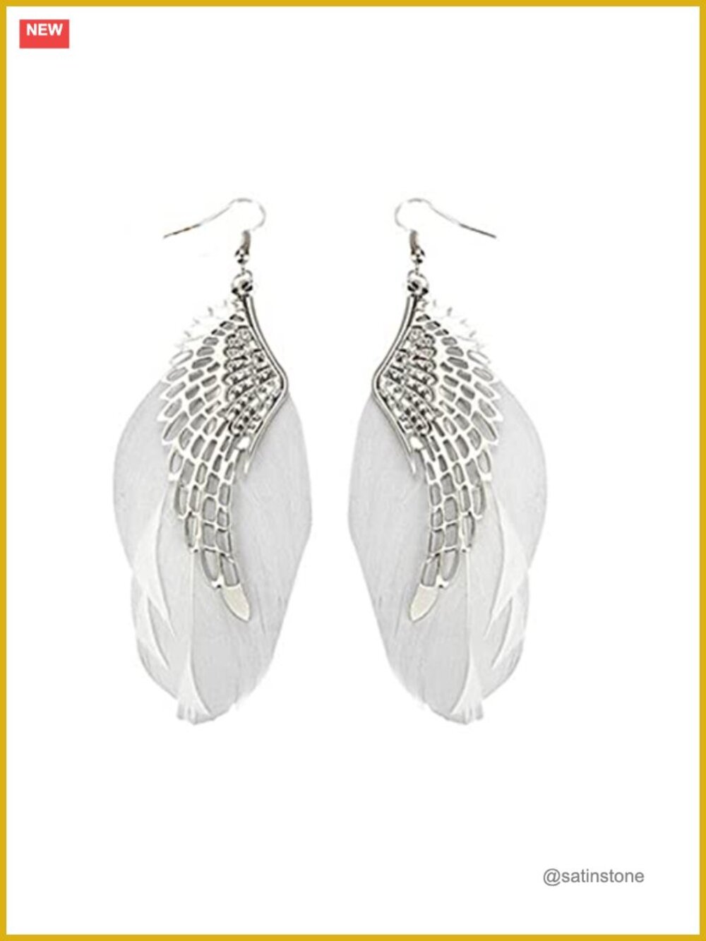 Silver Plated Angel Wings Feather Dangle Drop Earrings Bohemian Fairy Wing